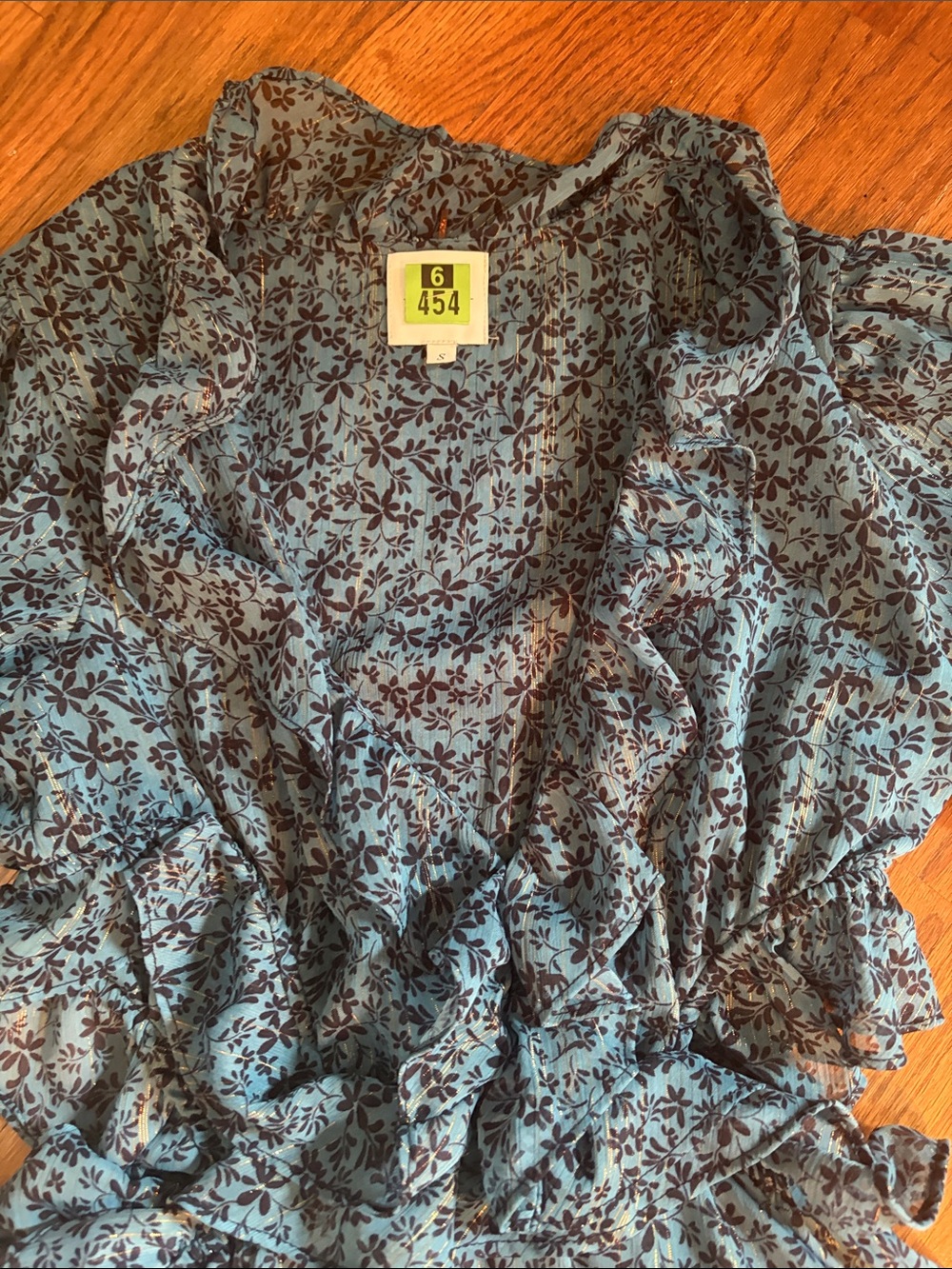 Misa Los Angeles Blue Floral Ruffle Tiered Maxi Dress with Long Sleeves - Picture 6 of 7